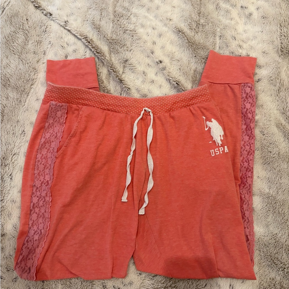 U.S. Polo Assn. Coral Sweatpants with Lace Detail